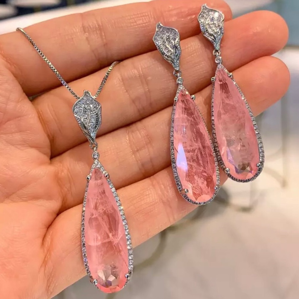 ✨✨Tourmaline Pink Paraiba Lilly Drop Earring & Necklace Set✨✨